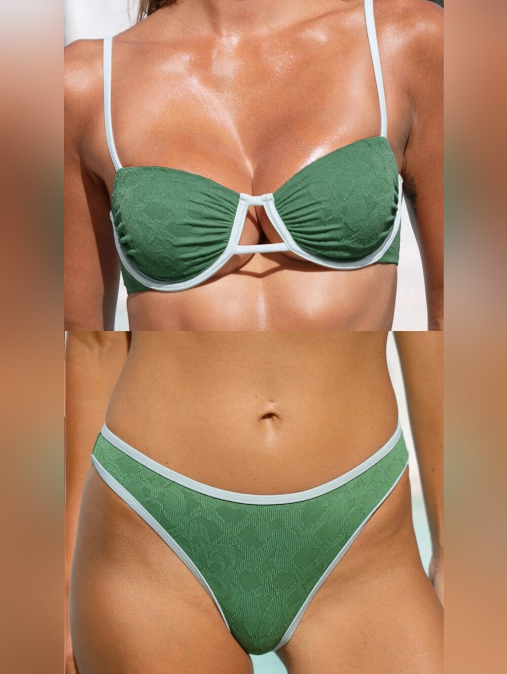NWT Berlook Dark Green Jacquard Matching Bikini Set